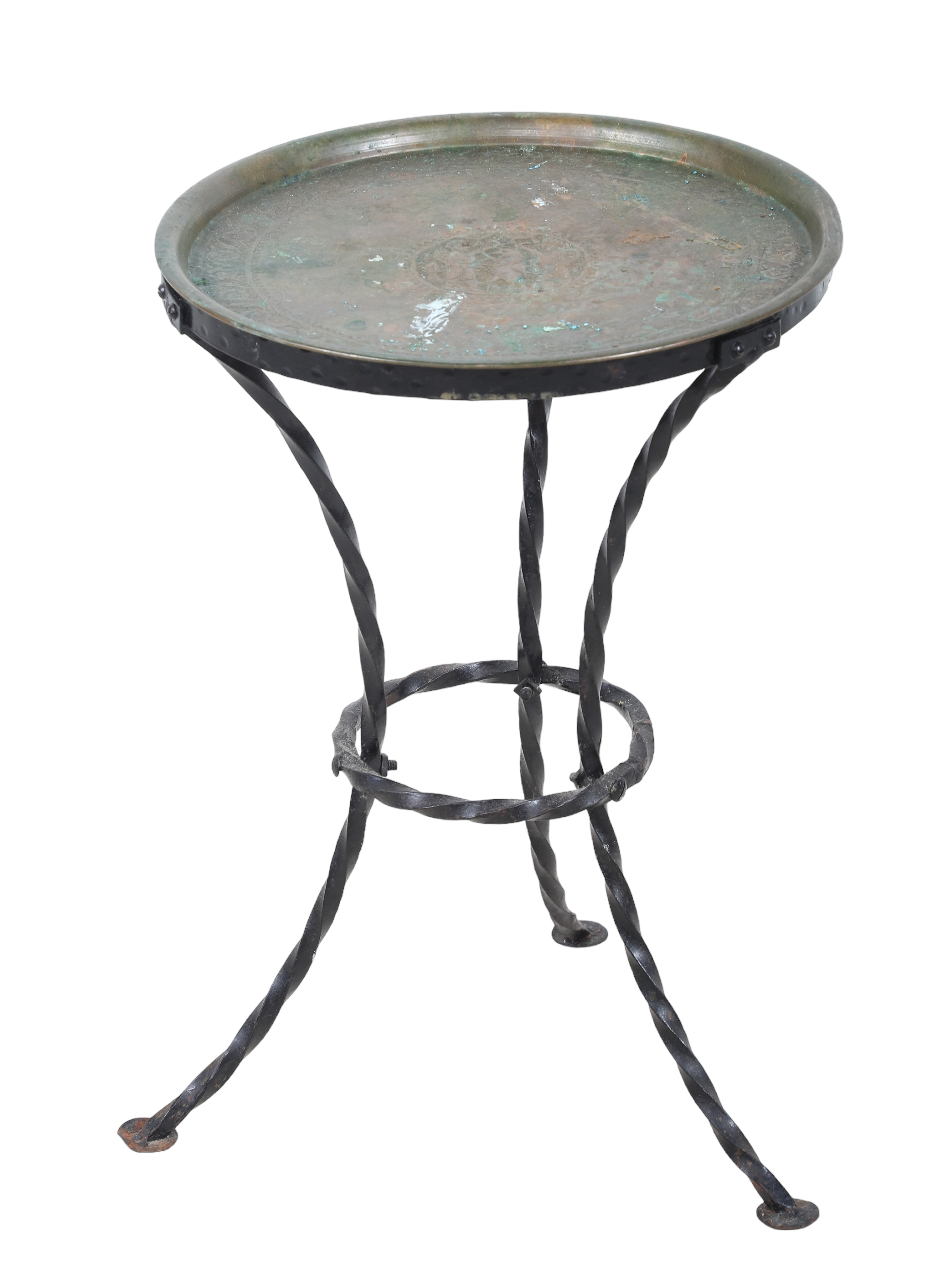 Iron and brass plant stand, embossed