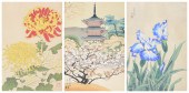 (3) Japanese woodblock prints, Chrysanthemum,