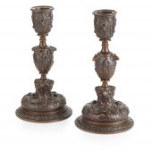 PAIR OF FRENCH PATINATED BRONZE RENAISSANCE