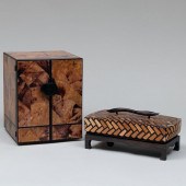 MODERN INLAID WOOD TABLE CABINET AND
