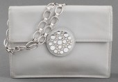 GREY LEATHER CLUTCH HANDBAG with convertible