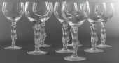 LALIQUE STYLE CRYSTAL WINE GLASSES,
