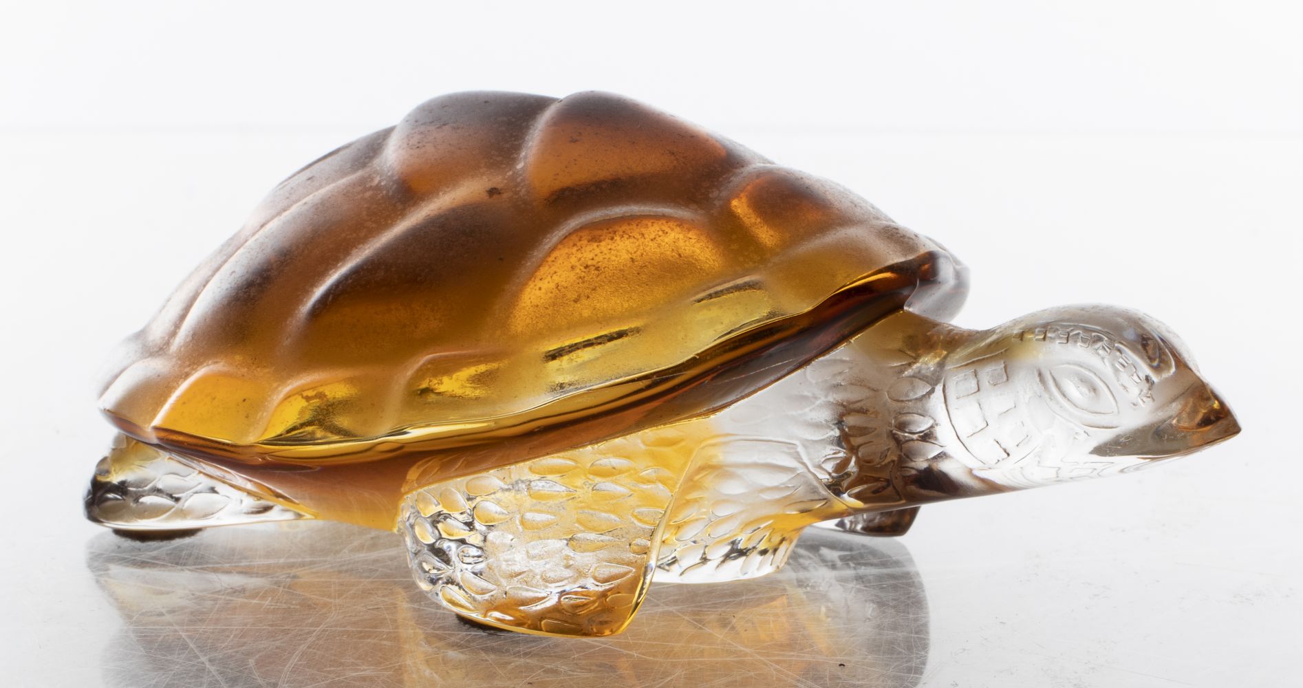 LALIQUE FROSTED AMBER GLASS "TURTLE"