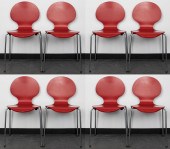 ARNE JACOBSEN RED SERIES 7 SIDE CHAIRS,