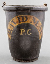 ENGLISH PAINTED LEATHER FIRE BUCKET