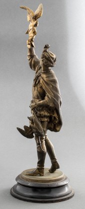GILT AND PATINATED SCULPTURE OF A FALCONER