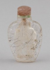 CHINESE HAIR CRYSTAL SNUFF BOTTLE 19TH
