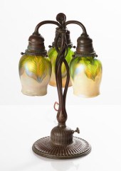 TIFFANY STUDIOS NEWEL POST LAMP WITH