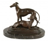 PATINATED BRONZE SCULPTURE OF TWO GREYHOUNDSPatinated