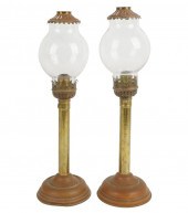 PAIR OF VICTORIAN BRASS AND GLASS CANDLE
