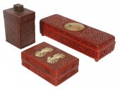 GROUP OF CHINESE CARVED CINNABAR BOXESGroup