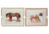 TWO HERMES PORCELAIN EQUESTRIAN ASHTRAYSTwo