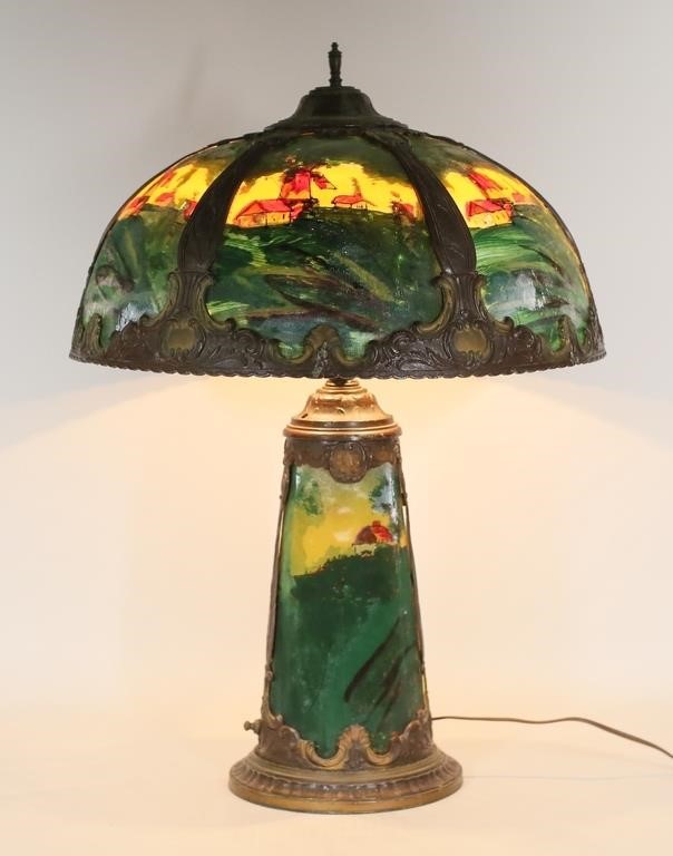 REVERSE PAINTED LAMP COUNTRYSIDE 3c875b