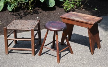 Three antique primitive stools,