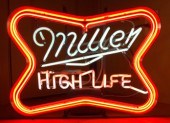 A vintage Miller High Life neon sign.