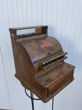 Antique oak National cash register,