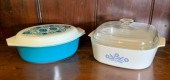 A vintage oval Pyrex turquoise covered