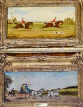 A fox hunting oil on board signed DW,