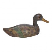A painted wood duck decoy, with glass