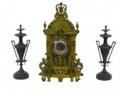 FRENCH VICTORIAN MANTEL CLOCK AND URNS.