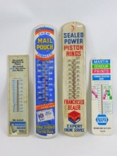 FOUR VINTAGE METAL ADVERTISING THERMOMETERS