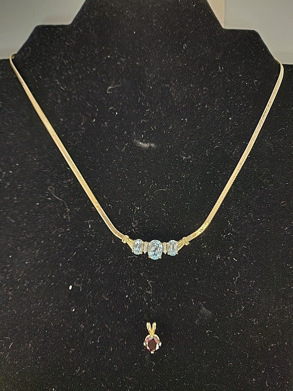 14K Gold and Blue Topaz Necklace