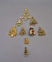 Group of 9 Vintage Christmas Tree Pins-Weiss,