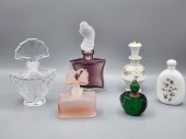 6 Vintage perfume bottles mostly colored