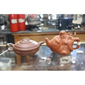 Two Chinese terracotta tea pots, approx