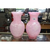 Pair of large antique pink glass vases,