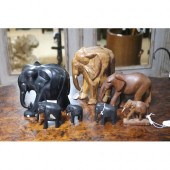 Collection of carved wood elephants,