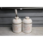 Pair of pink hand painted toleware lamps