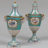 PAIR OF SEVRES STYLE TURQUOISE GROUND