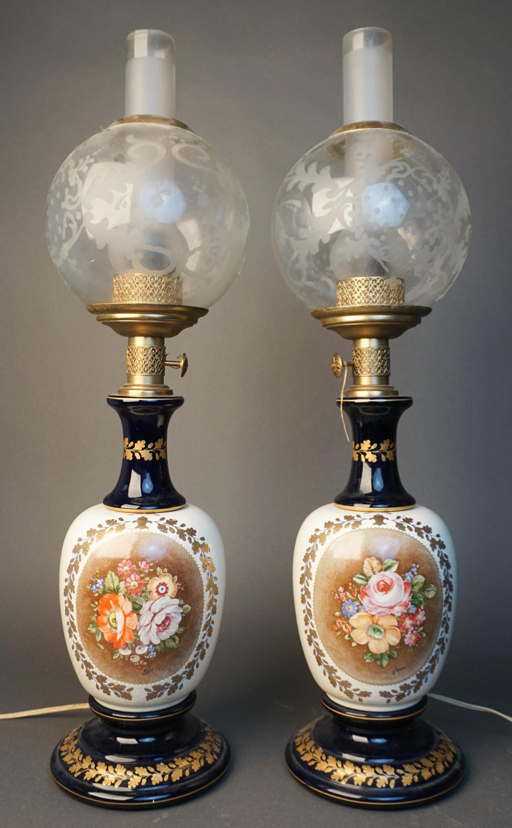 PAIR FRENCH GILT AND TRANSFER DECORATED