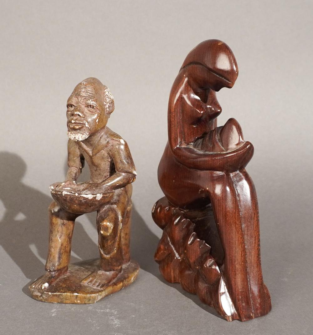 CARVED WOOD FIGURE OF MOTHER AND