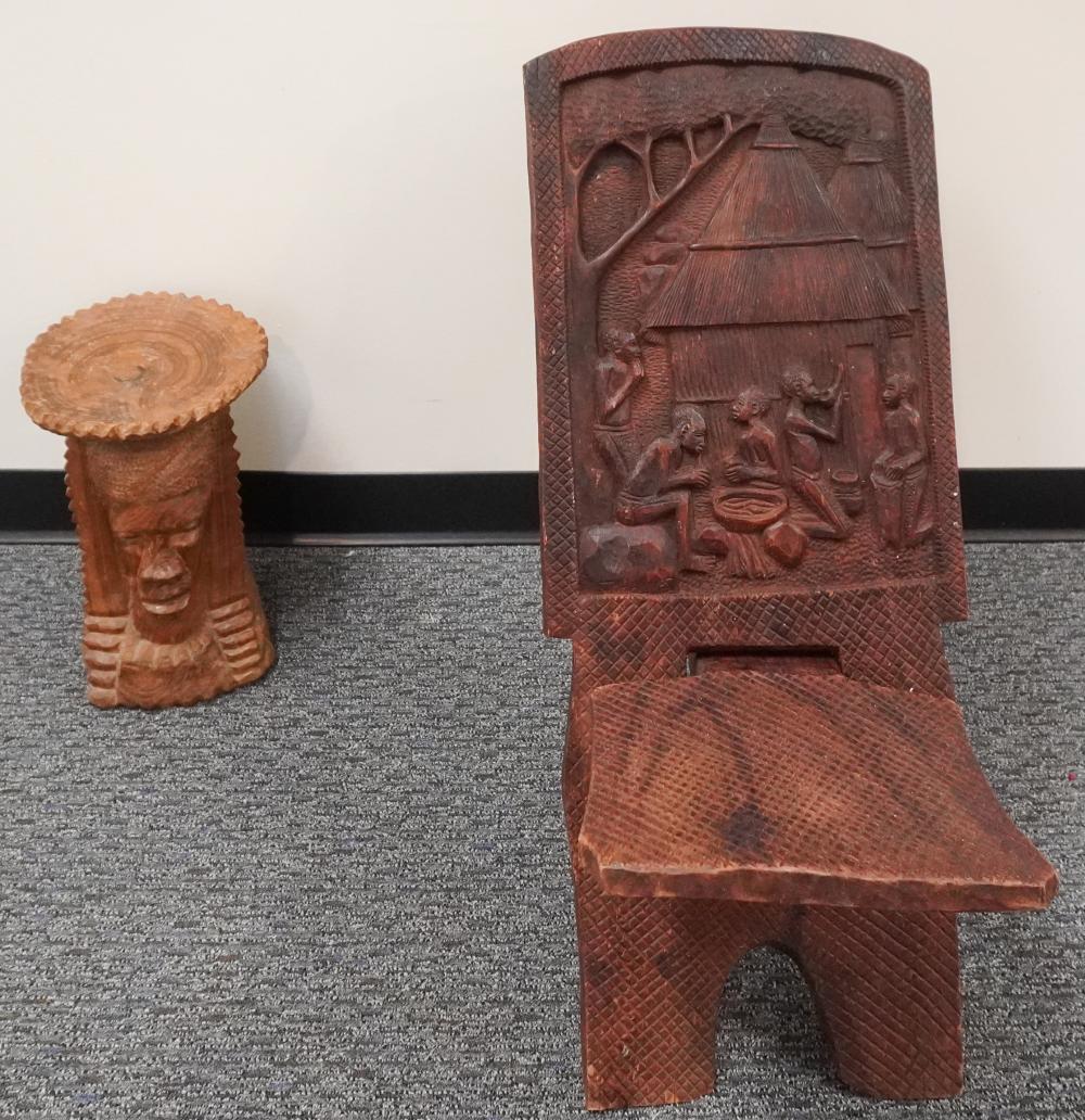 AFRICAN CARVED WOOD CHIEF'S CHAIR