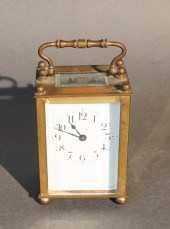FRENCH BRASS AND CRYSTAL CARRIAGE CLOCK