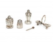 A GROUP OF SILVER SALT AND PEPPER TABLE