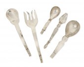 A GROUP OF MEXICAN SILVER SERVING UTENSILSA