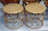 A PAIR OF RATTAN ROUND END TABLES Modern;