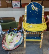 TWO PAINTED ITEMS Including a painted
