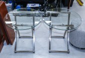 TWO GLASS TOP END TABLES WITH METAL