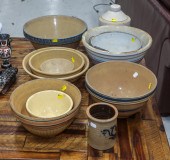 GROUP OF ANTIQUE STONEWARE MIXING BOWLS