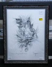 FRAMED PETER DIGGERY WILD BOAR DRAWING