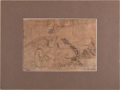 QING DYNASTY , THREE MONKS IN A LANDSCAPE,