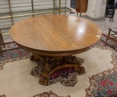 ROUND OAK PEDESTAL DINING TABLE WITH