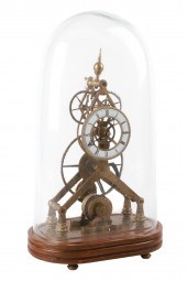 Great wheel skeleton clock, with dome,