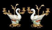 Ormolu Mounted Porcelain Swan Candelabra,