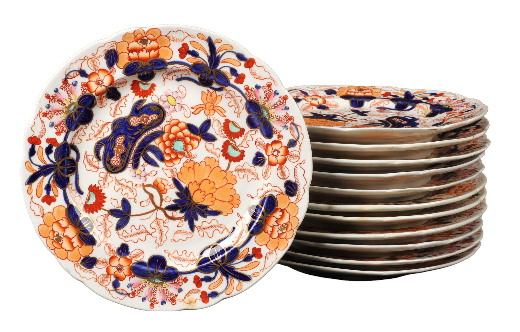 (12) English Imari painted plates,
