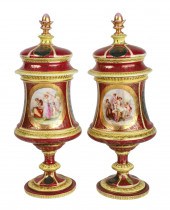 Pair of Royal Vienna porcelain urns,